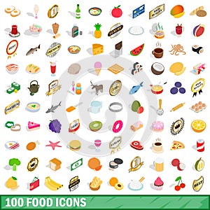 100 food icons set, isometric 3d style