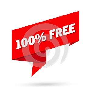 100% free sign. 100% free paper origami speech bubble