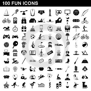 100 fun icons set, simple style