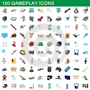100 gameplay icons set, cartoon style