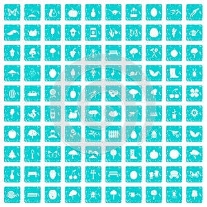 100 gardening icons set grunge blue