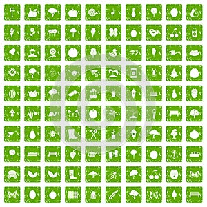 100 gardening icons set grunge green