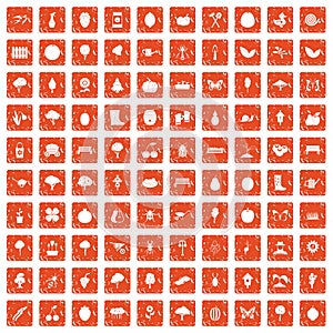 100 gardening icons set grunge orange