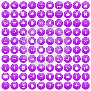 100 gardening icons set purple