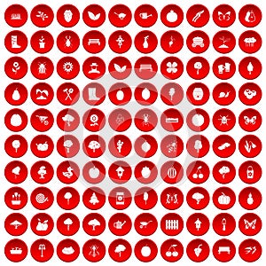 100 gardening icons set red