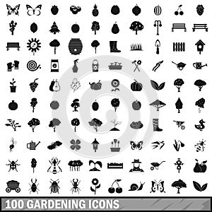 100 gardening icons set in simple style