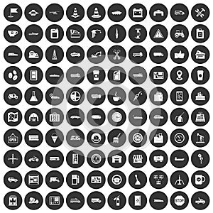 100 gas station icons set black circle