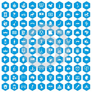100 geography icons set blue