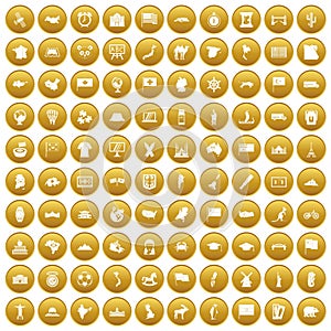 100 geography icons set gold