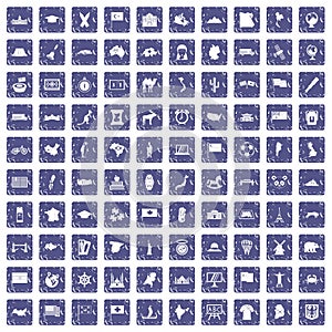 100 geography icons set grunge sapphire