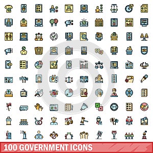 100 government icons set, color line style