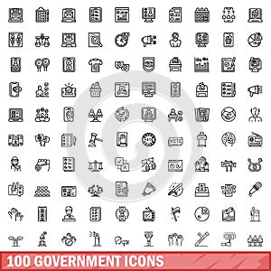 100 government icons set, outline style