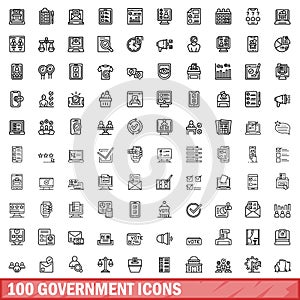 100 government icons set, outline style