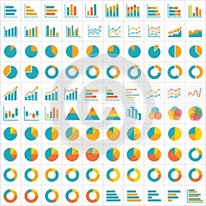 100 graph and chart infographic icon flat design