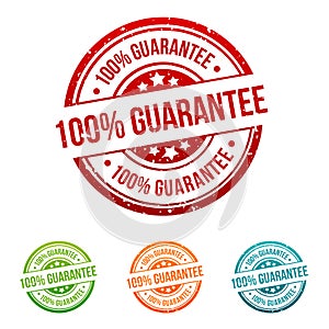 100% Guarantee Stamp Button Banner Badge in different colours