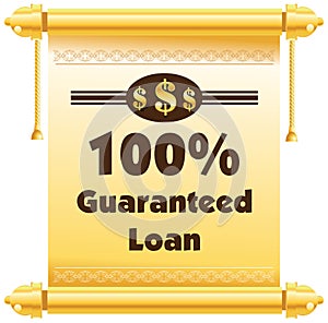 100% guaranteed loan label or badge isolated on white bac