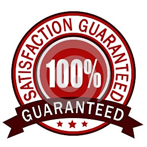 100% Guaranteed. Satisfaction guaranteed badge label. Red icon.