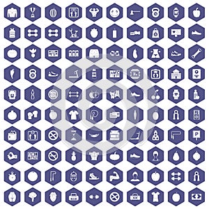 100 gym icons hexagon purple