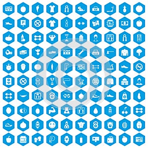 100 gym icons set blue