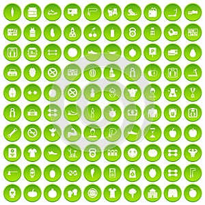 100 gym icons set green circle