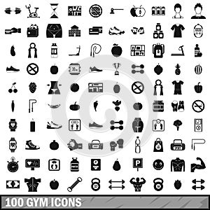 100 gym icons set in simple style