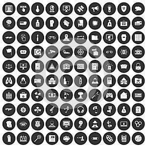 100 hacking icons set black circle