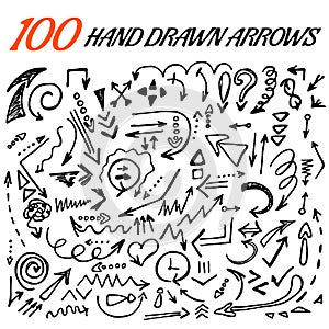 100 hand drawn arrow set made in vector