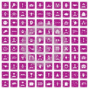 100 handshake icons set grunge pink