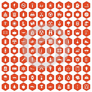 100 healthy lifestyle icons hexagon orange