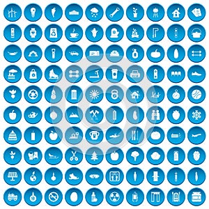 100 healthy lifestyle icons set blue