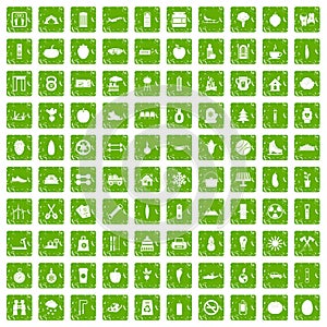 100 healthy lifestyle icons set grunge green