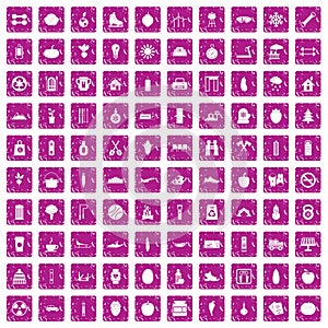 100 healthy lifestyle icons set grunge pink