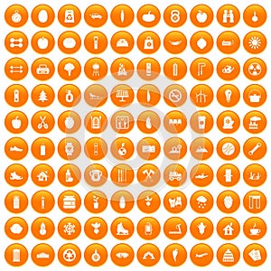 100 healthy lifestyle icons set orange