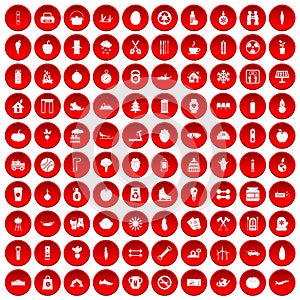 100 healthy lifestyle icons set red