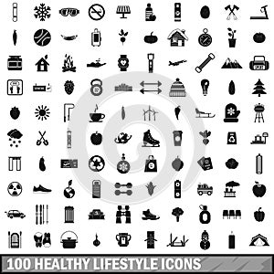 100 healthy lifestyle icons set, simple style