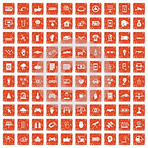 100 hi-tech icons set grunge orange