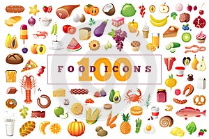 100 highly detailed colored food Icons.