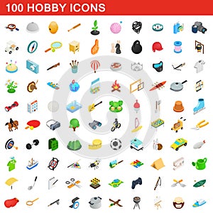 100 hobby icons set, isometric 3d style