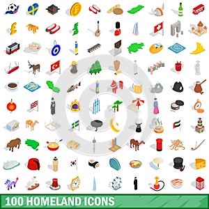100 homeland icons set, isometric 3d style