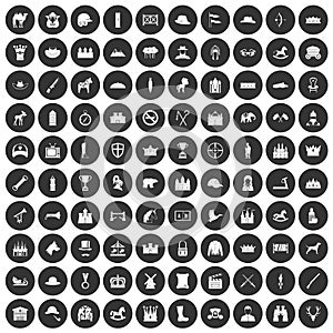 100 horsemanship icons set black circle