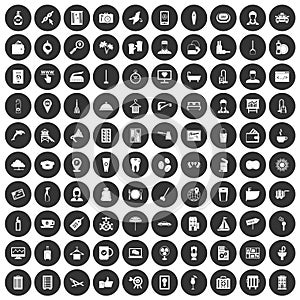 100 hotel services icons set black circle