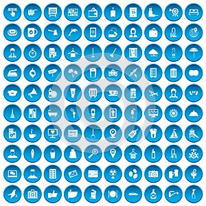 100 hotel services icons set blue
