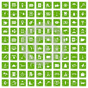 100 hotel services icons set grunge green