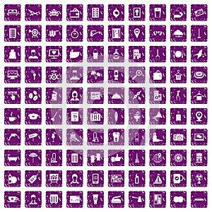 100 hotel services icons set grunge purple