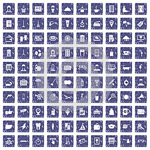 100 hotel services icons set grunge sapphire