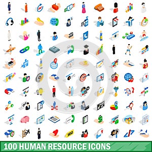 100 human resource icons set, isometric 3d style