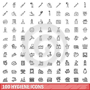 100 hygiene icons set, outline style