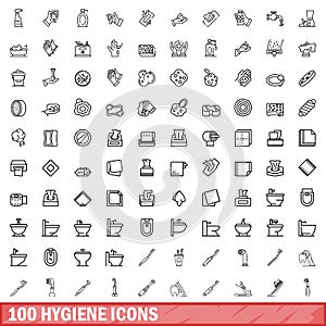 100 hygiene icons set, outline style