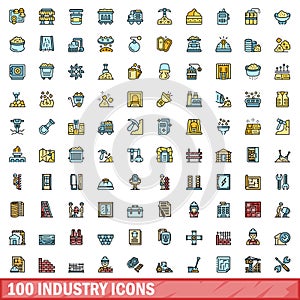 100 industry icons set, color line style