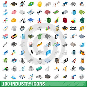 100 industry icons set, isometric 3d style